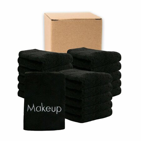 MONARCH BRANDS Makeup Coral Fleece Towels, 13in x 13in , Black, 108PK MU-BLACK-CS